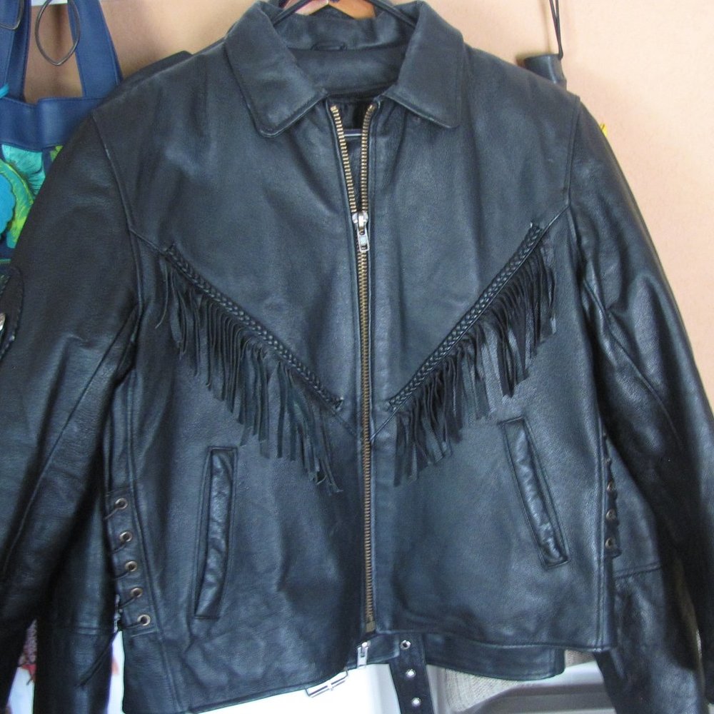 Diamond Plate Motorcycle Biker Leather Jacket XL